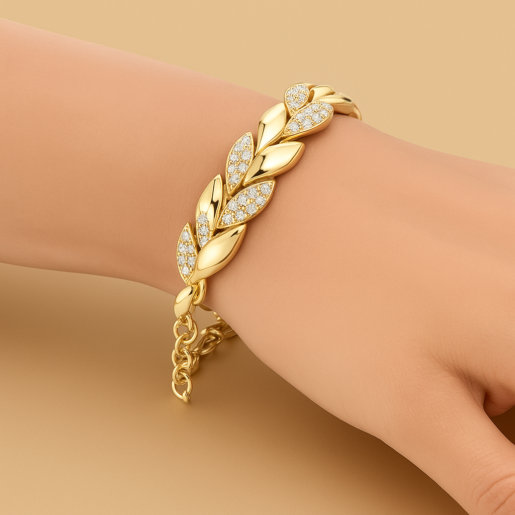 Gold Leaf Bracelet – Unisex Elegance with Moissanite