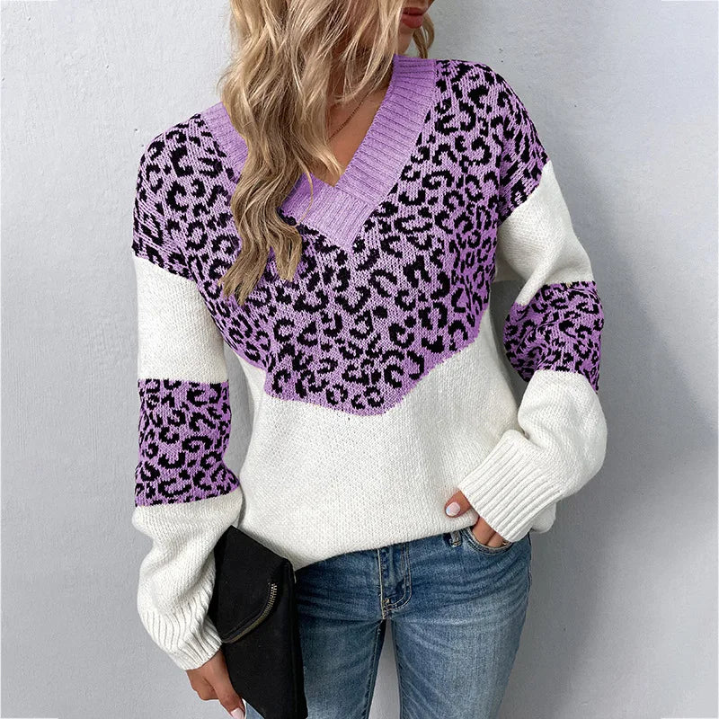 Eunice | Elegant V-neck Sweater Leopard