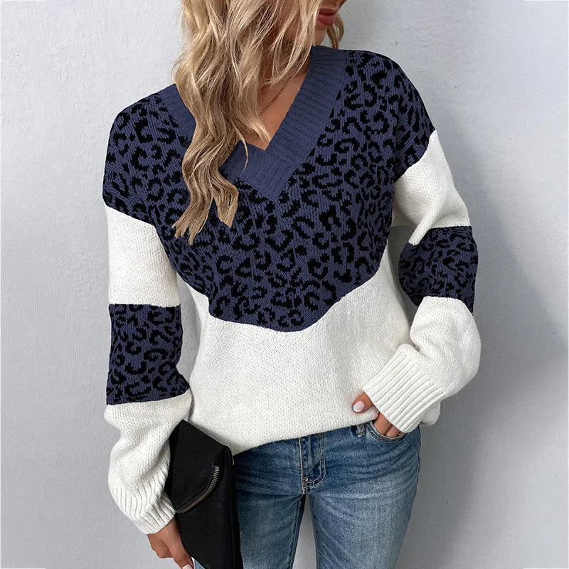 Eunice | Elegant V-neck Sweater Leopard