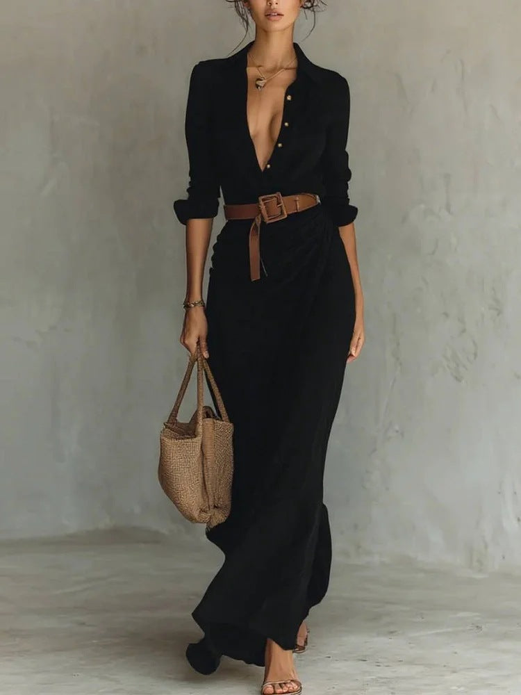 Thames | Lapel-Wrap Maxi Dress