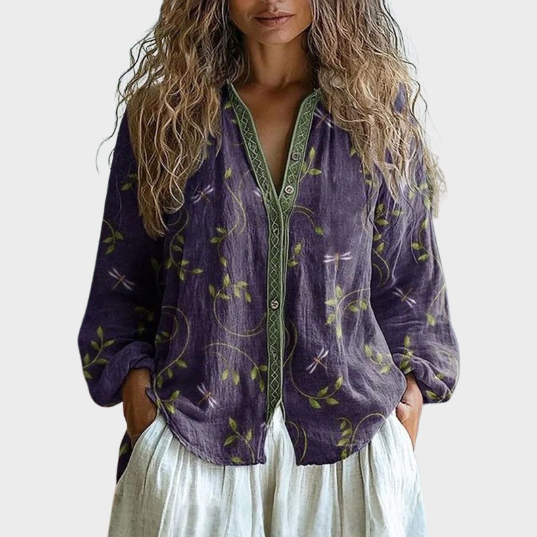 Amber I Vintage Leaf Print Blouse