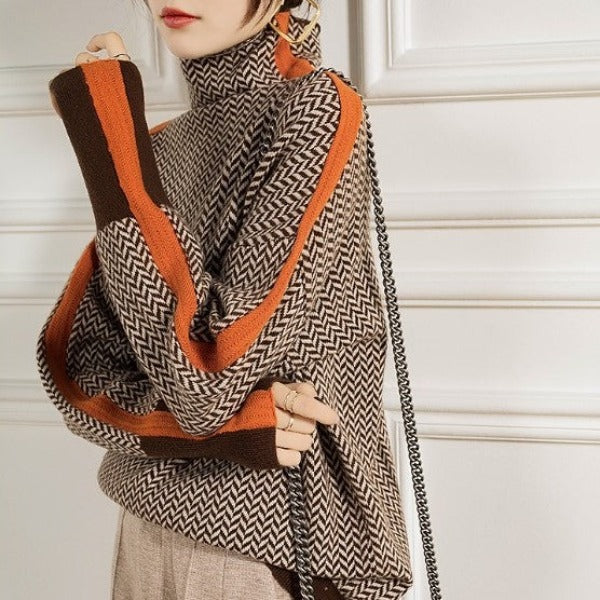 Elana | Herringbone Luxe Turtleneck