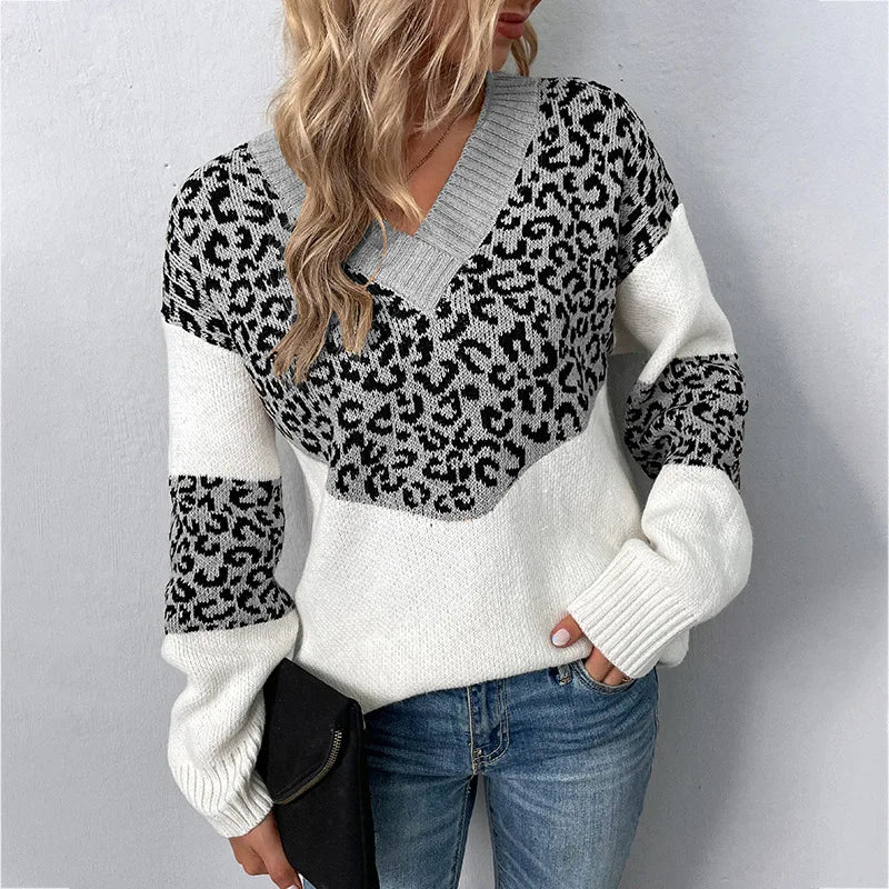 Eunice | Elegant V-neck Sweater Leopard
