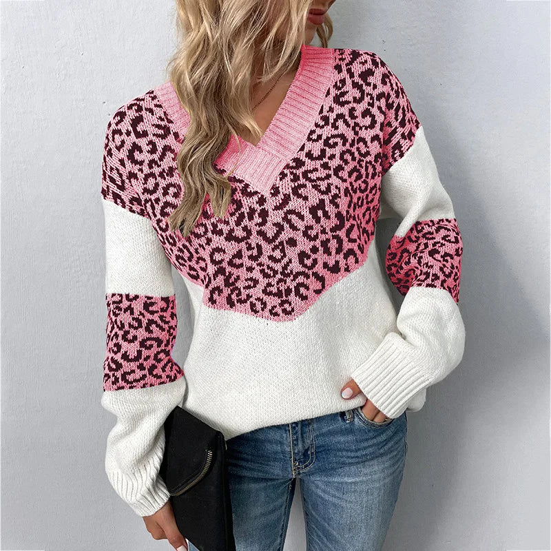 Eunice | Elegant V-neck Sweater Leopard