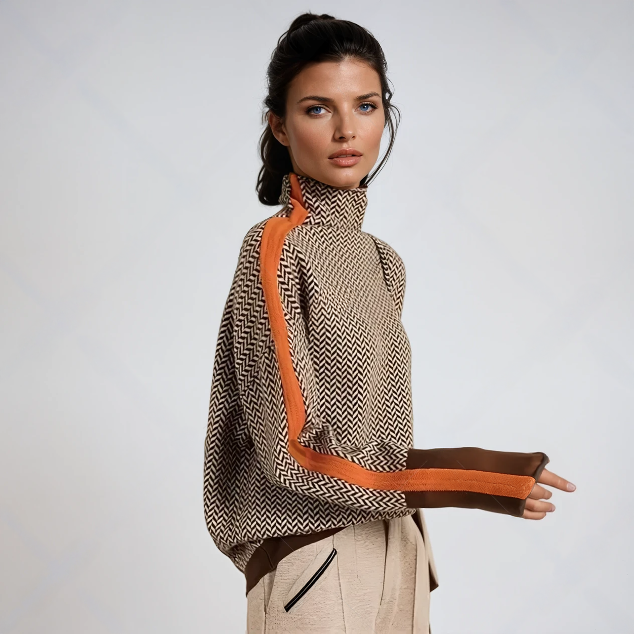 Katie | Roll Neck Jumper with Striking Contrasting Stripes